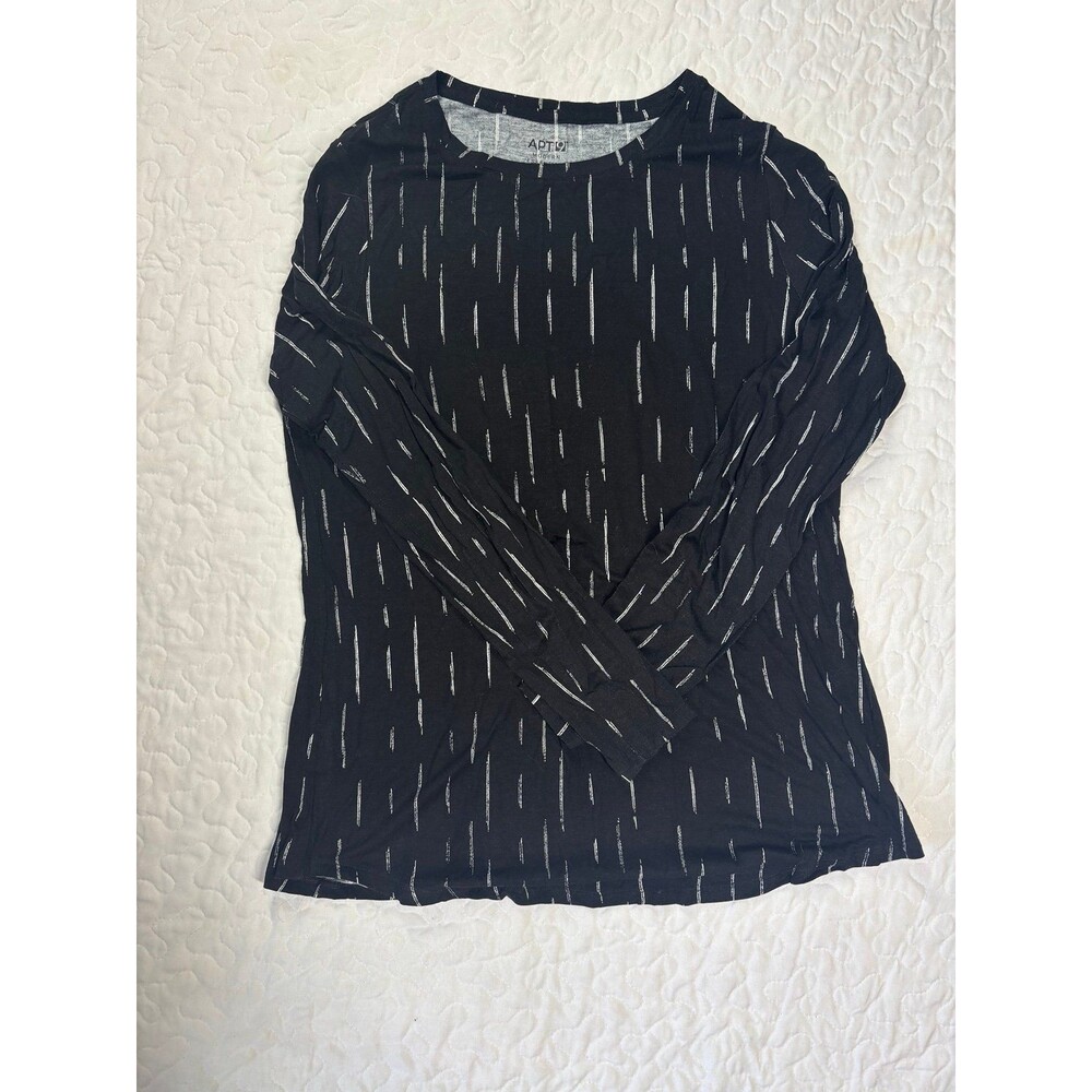 Apt 9 Black Stripe Modern Essentials Crewneck Long Sleeve Women’s Size Medium